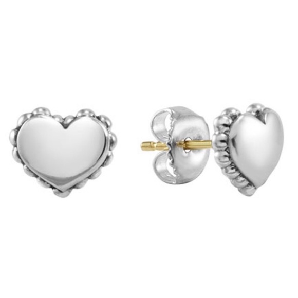 LAGOS Jewelry - 💜 LAGOS Sterling Silver Heart Earrings 14K Solid Gold Posts, Caviar Collection